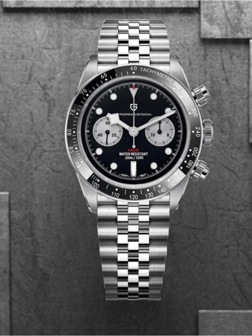 Pagani Design  men’s Chronograph Watch black jubilee bracelet Tudor style